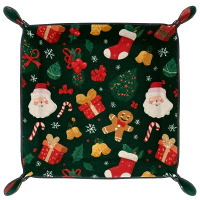 Microfiber Leather Dice Trays Folding for RPG DND Table Games, Dice Holder Storage Box Portable Folding Rolling Dice Tray Green Christmas Background, 20.5x20.5cm