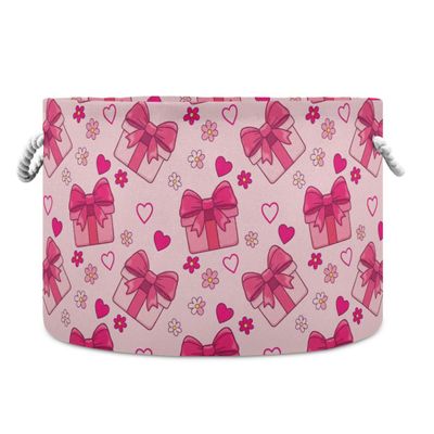 Takiito Bow Box Storage Basket for Organizing, Fabric Collapsible Basket with Cotton Rope Handle for Bathroom Laundry Nursery