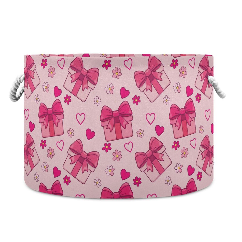 Takiito Bow Box Storage Basket for Organizing, Fabric Collapsible Basket with Cotton Rope Handle for Bathroom Laundry Nursery