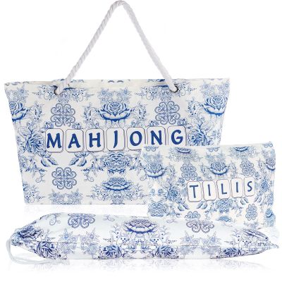 Bornerwhite 3 Pcs Empty Mahjong Bag Set for Tiles and Racks American Mahjong Case Travel Bag Tote Carrying Bags Cute Mah Jong Accessories Mahj Rack Storage Bags Carrying Case(Elegant)
