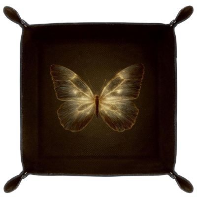 Microfiber Leather Dice Trays Folding for RPG DND Table Games, Dice Holder Storage Box Portable Folding Rolling Dice Tray Gold Growing Butterflies, 20.5x20.5cm