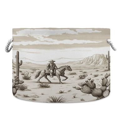 Takiito Cowboy in Desert Storage Basket for Organizing, Fabric Collapsible Basket with Cotton Rope Handle for Bathroom Laundry Nursery