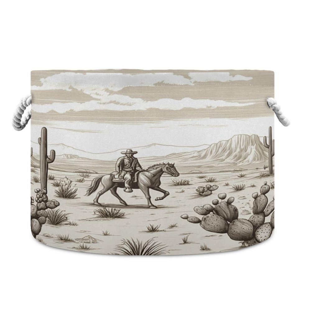 Takiito Cowboy in Desert Storage Basket for Organizing, Fabric Collapsible Basket with Cotton Rope Handle for Bathroom Laundry Nursery