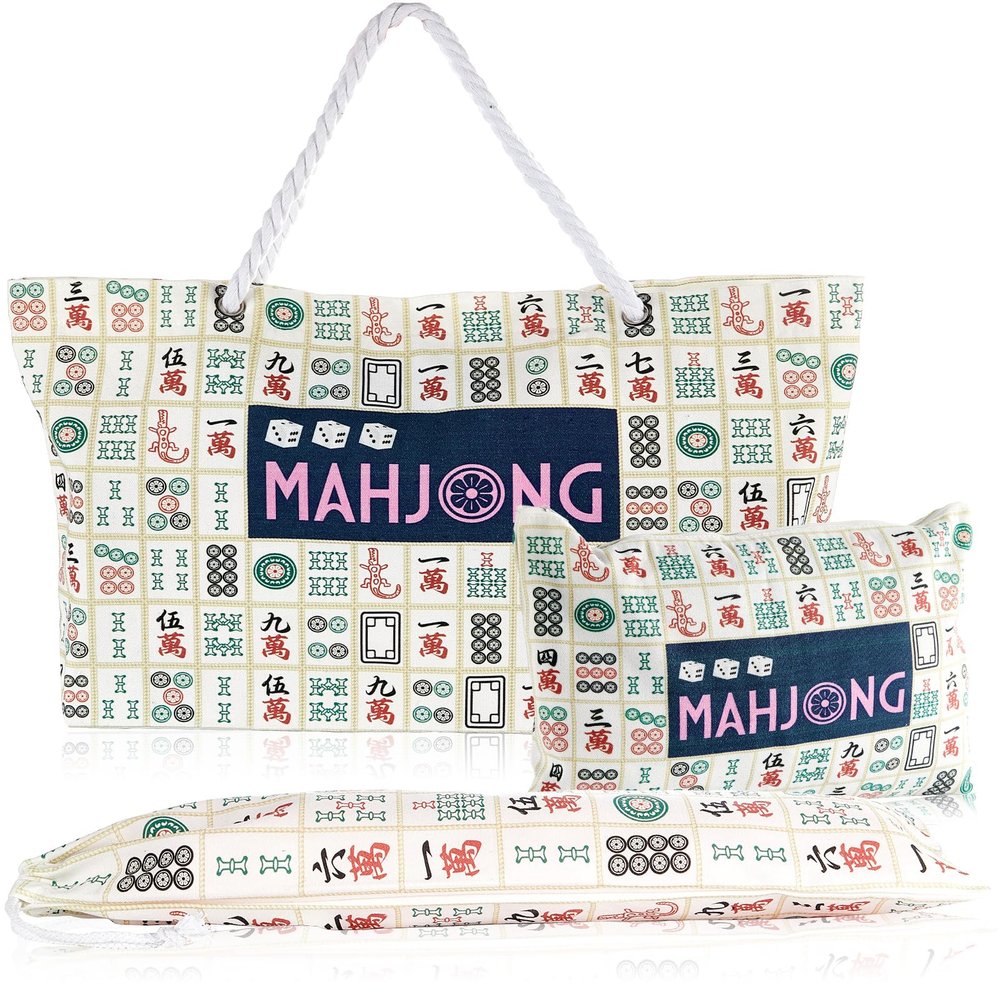 Bornerwhite 3 Pcs Empty Mahjong Bag Set for Tiles and Racks American Mahjong Case Travel Bag Tote Carrying Bags Cute Mah Jong Accessories Mahj Rack Storage Bags Carrying Case(Modern)