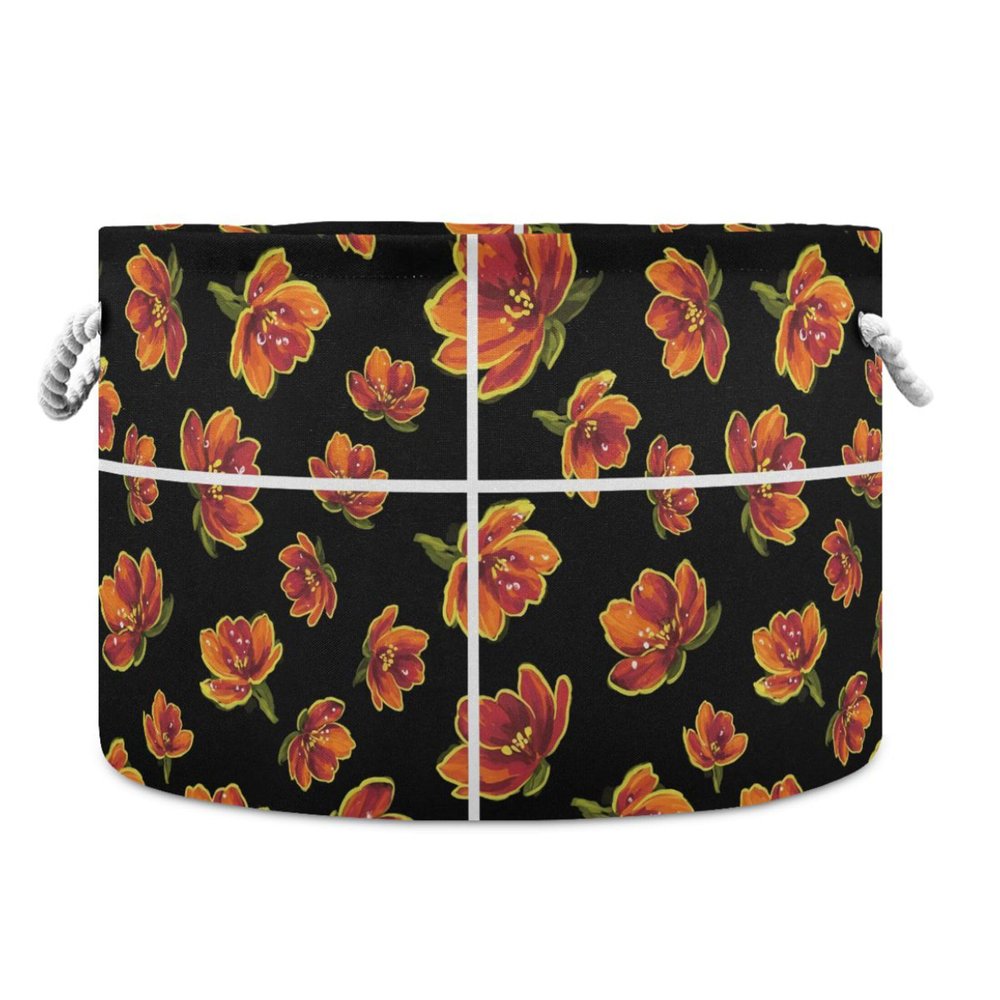 Takiito Flowers Storage Basket for Organizing, Fabric Collapsible Basket with Cotton Rope Handle for Bathroom Laundry Nursery