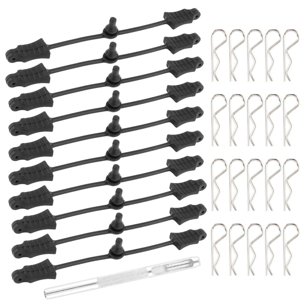 GDOOL 20-Pack 1.4mm RC Cars Body Clips with 10 Pieces Pull Tabs for Universal 1:8 1:10 Scale Remote Control Trucks & 1 PCS Hole Puncher Reamer for RC Body Shell Drills Tool