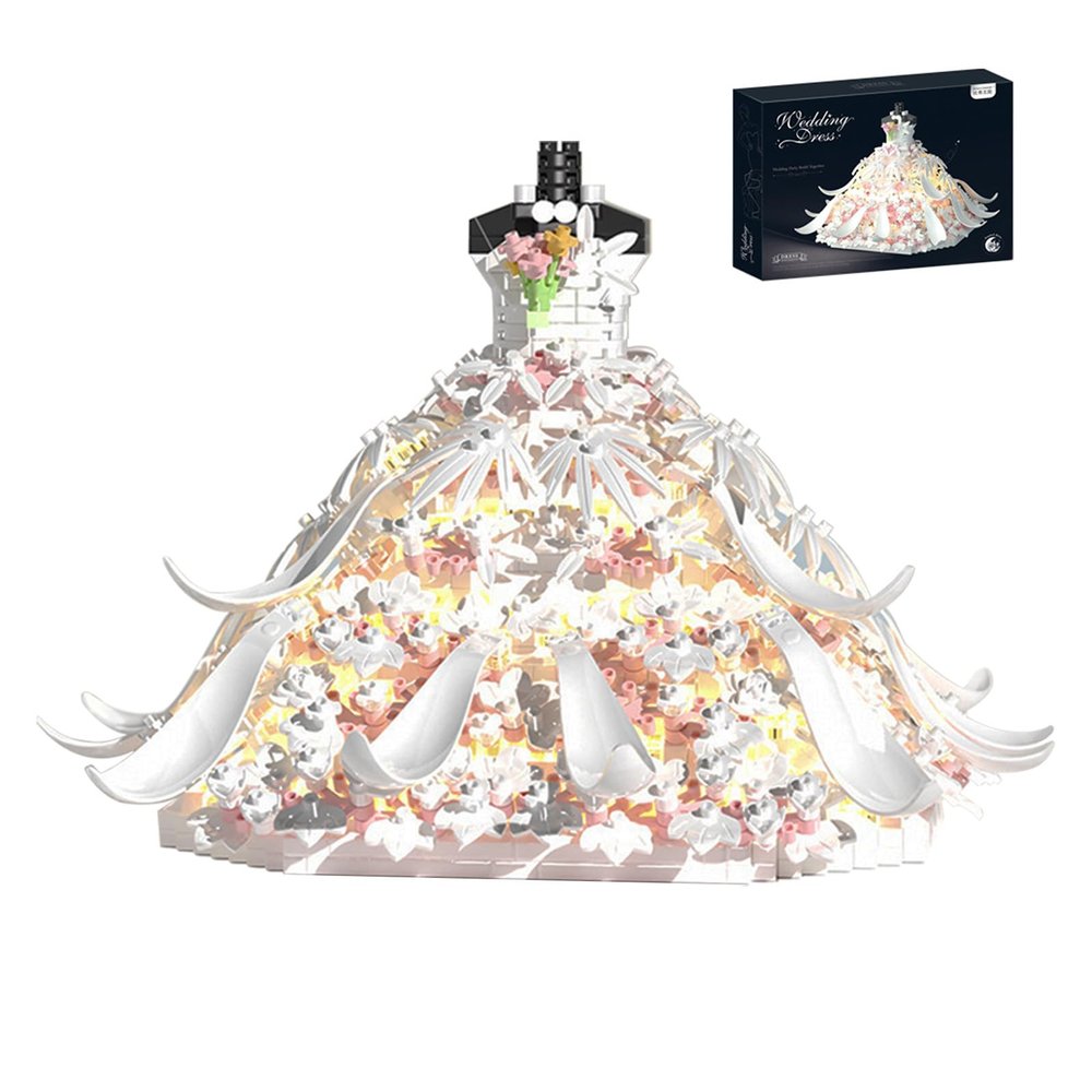 AIDUWANFU Romantic Wedding Dress Building Block Set for Adults, Creative Ballgown Dress Model for Couple Women & Men-Gift for Mothers Day,Family and Holiday Decoration, Fidget Blox (White)