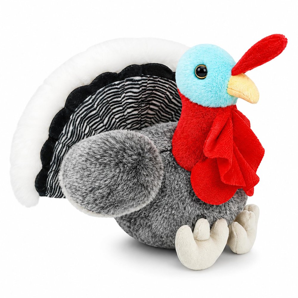 8.6 Inch Plush Turkey Stuffed Animal - Thanksgiving Stuffed Animals for Kids, Baby, Adult Collectors | Fall Harvest Party Decor | Ultra-Soft Turkey Plush Toy Gift (Black)