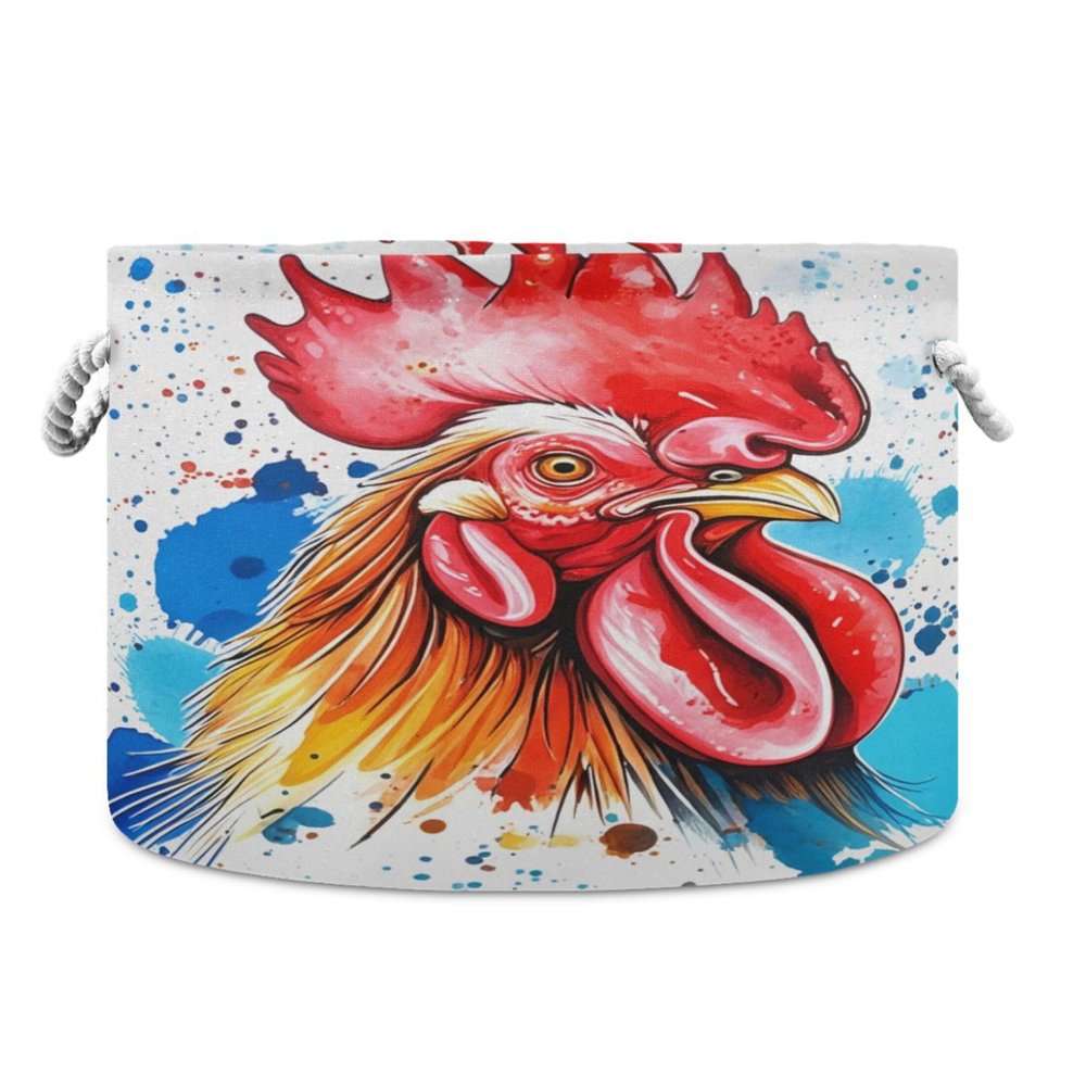 Takiito Rooster Storage Basket for Organizing, Fabric Collapsible Basket with Cotton Rope Handle for Bathroom Laundry Nursery