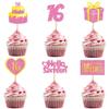 12 Pcs Happy 16th Birthday Cupcake Toppers Glitter Hello Sixteen Cake Decor Pink Cake Decorations for 16th Birthday Party Supplies view 1