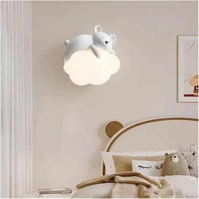 Cute Kids Room Wall Lamp - Bear Rabbit Cloud Light, Creative Cream Style Nursery Decor for Baby Girl & Boy Bedroom, Adorable Bedside Lighting for Children