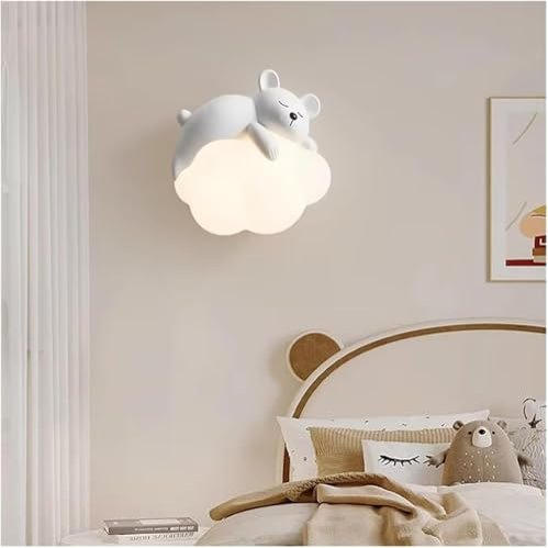 Cute Kids Room Wall Lamp - Bear Rabbit Cloud Light, Creative Cream Style Nursery Decor for Baby Girl & Boy Bedroom, Adorable Bedside Lighting for Children