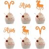 12 Pcs Aries Cupcake Toppers Orange Glitter Zodiac Cupcake Decorations for Horoscope Birthday Party Cupcake Decor Supplies view 1