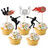 10 Pcs Bowling Cupcake Toppers Glitter Cupcake Decor Sports Theme Cupcake Decorations for Kids Boys Girls Birthday Party Supplies view 1