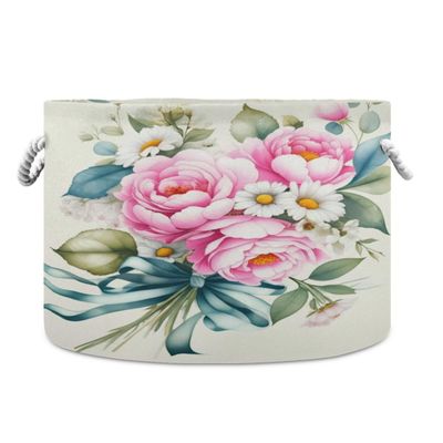 Takiito Vintage Flowers Storage Basket for Organizing, Fabric Collapsible Basket with Cotton Rope Handle for Bathroom Laundry Nursery