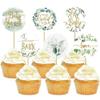 12 Pcs Baby Shower Cupcake Toppers Green Leaves Welcome Baby Cupcake Picks for Gender Reveal Boys Girls Birthday Party Cupcake Decorations Supplies view 1
