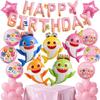 PartyWoo Baby Shark Family Foil Balloons 37pcs Baby Shark Family Pink Round Star Mylar Happy Birthday Letter Balloons for Boys and Girls Under the Sea Kids Birthday Party Decorations view 1