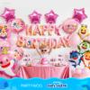 PartyWoo Baby Shark Family Foil Balloons 37pcs Baby Shark Family Pink Round Star Mylar Happy Birthday Letter Balloons for Boys and Girls Under the Sea Kids Birthday Party Decorations view 2