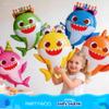 PartyWoo Baby Shark Family Foil Balloons 37pcs Baby Shark Family Pink Round Star Mylar Happy Birthday Letter Balloons for Boys and Girls Under the Sea Kids Birthday Party Decorations view 4