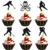 12 Pcs Hockey Cupcake Toppers Black Glitter Ice Hockey Players Cupcake Picks Sports Theme Cake Decor for Baby Shower Boys Girls Birthday Party Cupcake Decorations Supplies view 1
