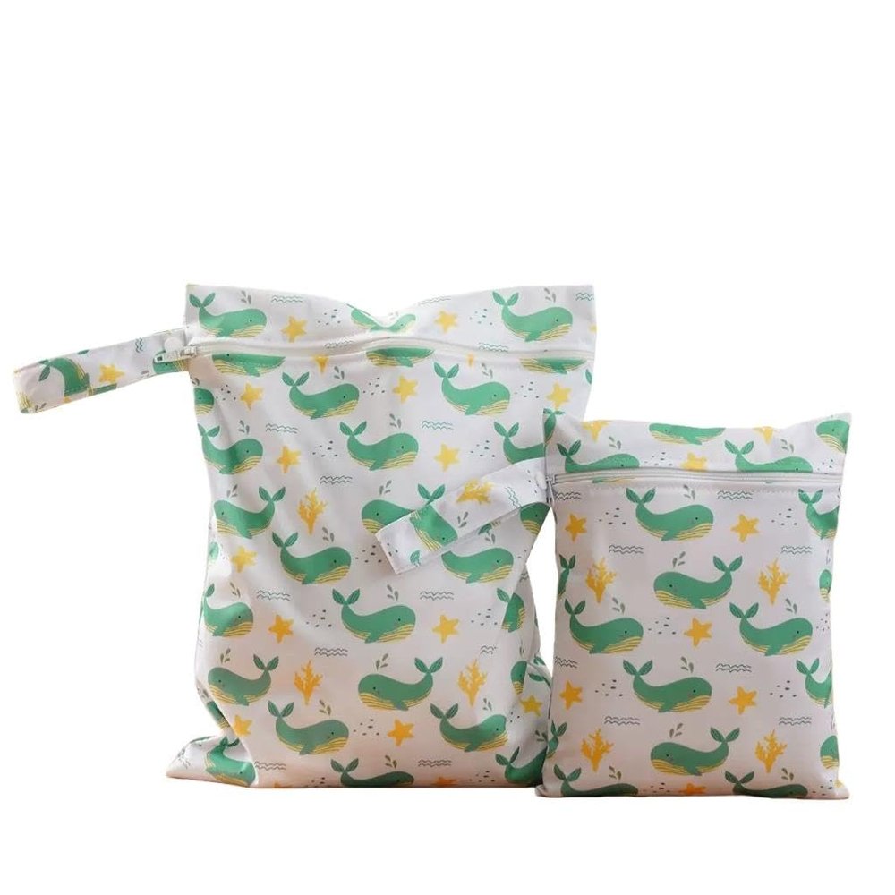 2 Sizes Wet Bags, Waterproof Storage Bag for Baby Diapers and Pump Parts, Reusable Diaper Bag with Zippered Pockets and Handle, Travel Bags, Beach, Pool, Gym Bag for Swimsuits & Wet Clothes, Set of 2