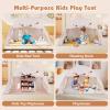 HONEY JOY Bed Tent Twin for Kids, Foldable Play Tent Canopy w/Flags, Windows, Indoor Outdoor Playhouse Toddler Tent, 79 x 39 x 48, Washable, Kids Tent for Boys Girls Aged 3+, Birthday (Beige) view 4