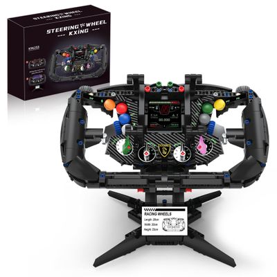 BrixVibe Racing Simulator Steering Wheel Building Set for Adults Boys 14+, Sim Formula Cars Driving Collection Model with Moving Parts & Phone Holder for Home Office Decor - 867PCS