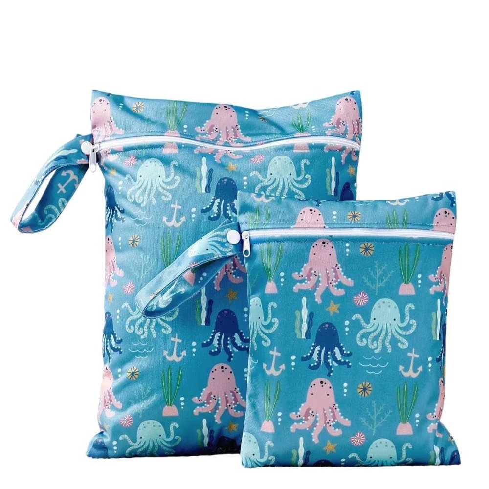 2 Sizes Wet Bags, Waterproof Storage Bag for Baby Diapers and Pump Parts, Reusable Diaper Bag with Zippered Pockets and Handle, Travel Bags, Beach, Pool, Gym Bag for Swimsuits & Wet Clothes, Set of 2