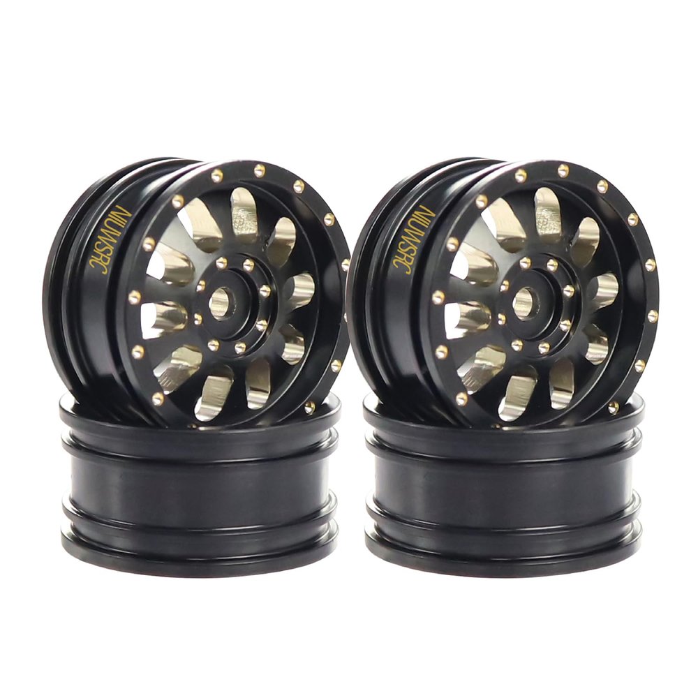 4pcs Black Coating Brass 23g Wheel Rim Hub Offset 0.7" for AXIAL SCX30 Jeep Wrangler JLU Ford Bronco 1/30 RC Crawler Car Upgrade Parts (10 Holes)