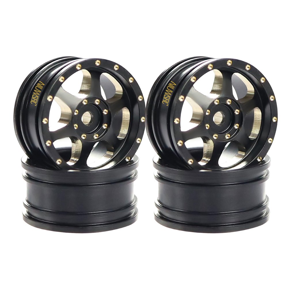 4pcs Black Coating Brass 23g Wheel Rim Hub Offset 0.7" for AXIAL SCX30 Jeep Wrangler JLU Ford Bronco 1/30 RC Crawler Car Upgrade Parts (6 Holes)