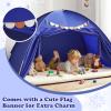 Costzon Toddler Bed Tent, Twin Size Indoor Canopy Tent for Kids w/ 2 Windows, Flag Banner, Brushed Fabric Privacy Playhouse, Portable Play Tent for Bunk Bed, Playroom, Suits 3+ Boys & Girls (Navy) view 3