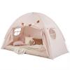 Costzon Toddler Bed Tent, Twin Size Indoor Canopy Tent for Kids w/ 2 Windows, Flag Banner, Brushed Fabric Privacy Playhouse, Portable Play Tent for Bunk Bed, Playroom, Suits 3+ Boys & Girls (Beige) view 1