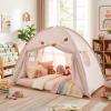 Costzon Toddler Bed Tent, Twin Size Indoor Canopy Tent for Kids w/ 2 Windows, Flag Banner, Brushed Fabric Privacy Playhouse, Portable Play Tent for Bunk Bed, Playroom, Suits 3+ Boys & Girls (Beige) view 2