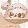 Costzon Toddler Bed Tent, Twin Size Indoor Canopy Tent for Kids w/ 2 Windows, Flag Banner, Brushed Fabric Privacy Playhouse, Portable Play Tent for Bunk Bed, Playroom, Suits 3+ Boys & Girls (Beige) view 3