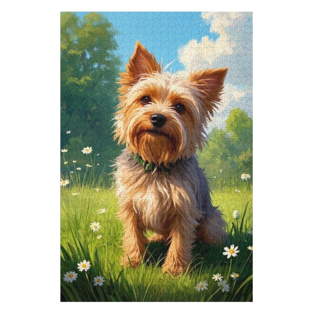 Yorkshire Terrier Frolicking in a Daisy Field Puzzle for Adults 1000 Pieces, Relaxing & Fun Jigsaw Puzzle, Family Game, 30x20 Inch