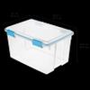 54 Quart Gasket Storage Box, Weather Resistant Clear Plastic Storage Bin with Latch Lid, Blue, Stackable Heavy Duty Storage Container for Home Garage Basement view 2