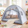 Costzon Toddler Bed Tent, Twin Size Indoor Canopy Tent for Kids w/ 2 Windows, Flag Banner, Brushed Fabric Privacy Playhouse, Portable Play Tent for Bunk Bed, Playroom, Suits 3+ Boys & Girls (Grey) view 2