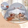 Costzon Toddler Bed Tent, Twin Size Indoor Canopy Tent for Kids w/ 2 Windows, Flag Banner, Brushed Fabric Privacy Playhouse, Portable Play Tent for Bunk Bed, Playroom, Suits 3+ Boys & Girls (Grey) view 3
