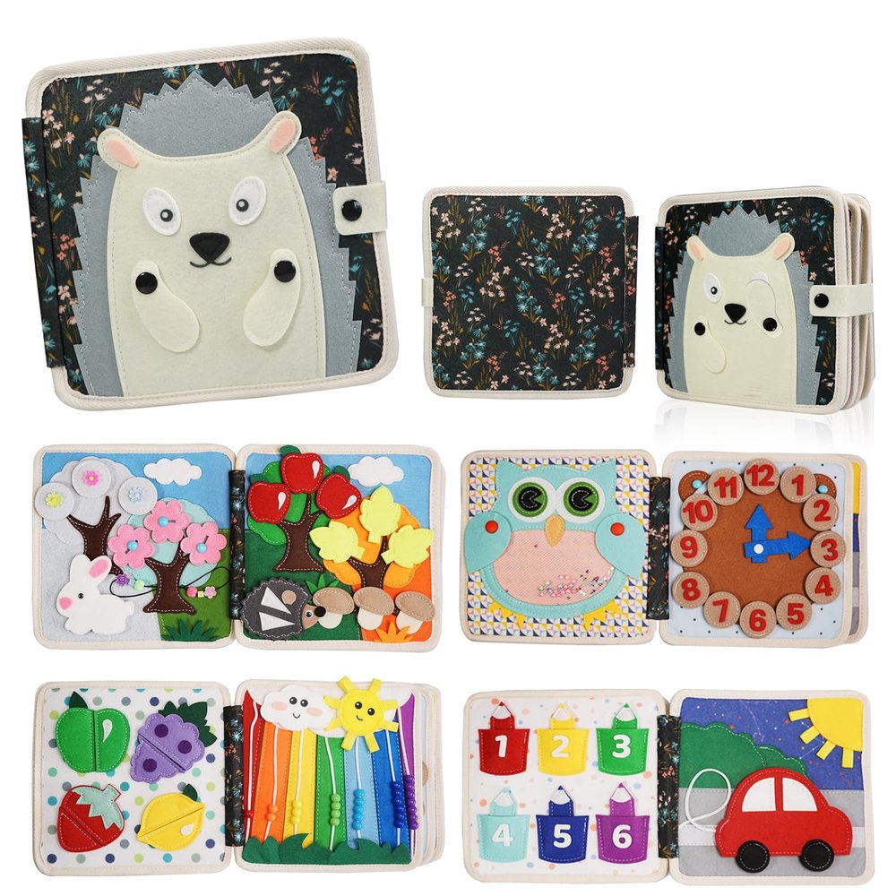 KAWITLO Busy Book for Toddlers 1-3 Years Old - Montessori Busy Board Toy, Suitable for 1-Year-Old Boys and Girls, Quiet Activity Book, Travel Toy, Sensory Cloth Book for 1-Year-Olds