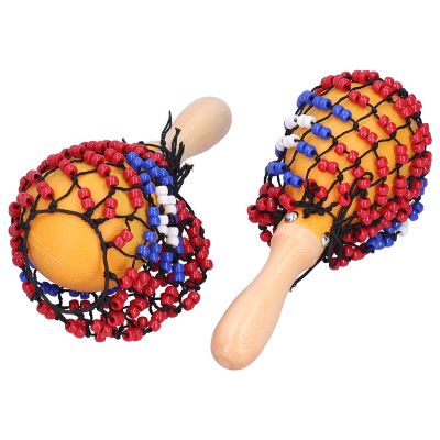 2Pcs Tambourine Sand Hammer Shakers, Hand Percussion Musical Instrument with Bead Net Design, Maple Wood and ABS Material for Party Games, Concerts and Kids Rhythm Development, Len