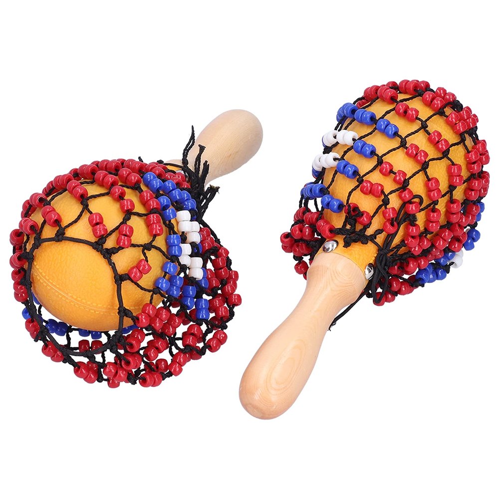 2Pcs Tambourine Sand Hammer Shakers, Hand Percussion Musical Instrument with Bead Net Design, Maple Wood and ABS Material for Party Games, Concerts and Kids Rhythm Development, Len