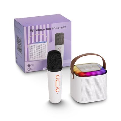 Encore Wireless Karaoke Speaker 500MaH USB-C Rechargeable with Microphone in White and RGBCW Color Changing Light