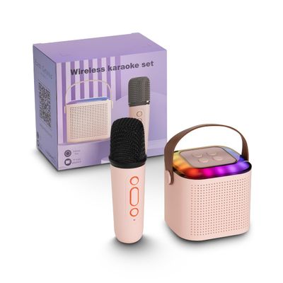 Encore Wireless Karaoke Speaker 500MaH USB-C Rechargeable with Microphone in Pink and RGBCW Color Changing Light