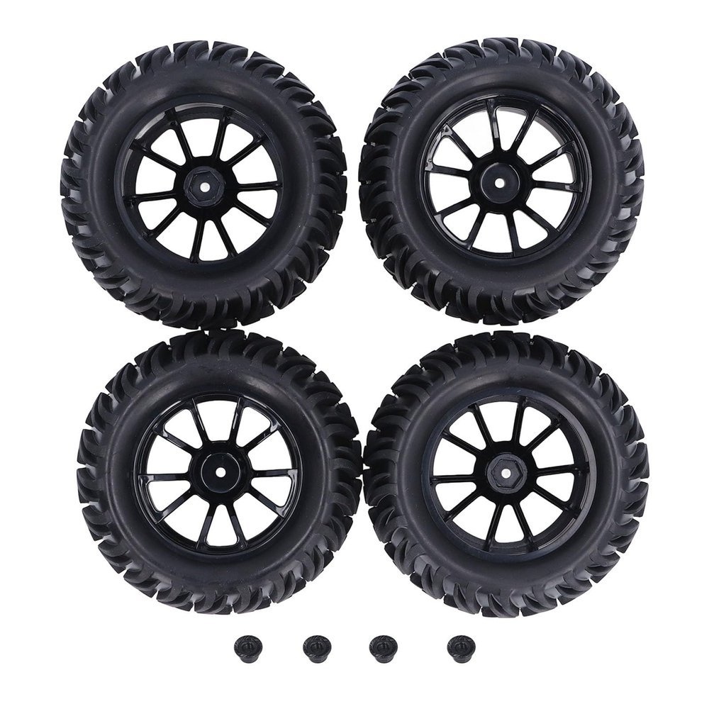 4pcs 12mm Hex 1/10 RC Truck Wheels and Tires Set, Y Shape Texture Rubber Tires for Axial for Hsp for Redcat for Hpi, High Abrasion Resistance Off - Road RC Car Tires with Plastic W