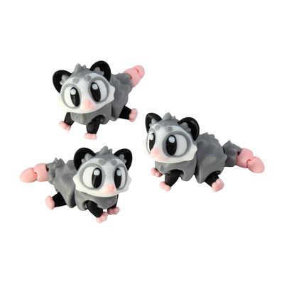3D Printed Articulated Opossum Fidget Toy 3 Pack Flexible Cute Animal Desk Decor, Adult Stress Relief Collectible 3D Printed in USA