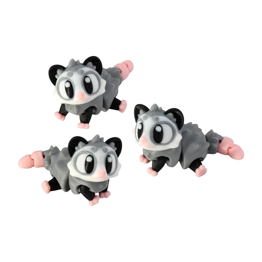 3D Printed Articulated Opossum Fidget Toy 3 Pack Flexible Cute Animal Desk Decor, Adult Stress Relief Collectible 3D Printed in USA