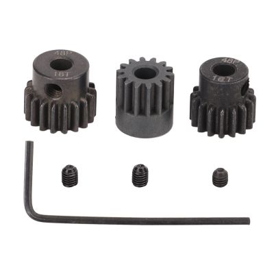 3Pcs RC Motor Pinion Gear 48P Set, 14T 16T 18T Rustproof Powder Metallurgy Gears, Smooth Rolling 48P Pinion Gear for 1/10 RC Car with 3.175mm Shaft Brushless Motor, Includes Rice S