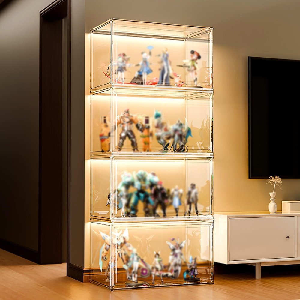 Acrylic Display Case, Figure Display Case, Curio Cabinet Flip-top Door Design Large-Capacity Storage Easy to Install(Size:4-Tier Storage)
