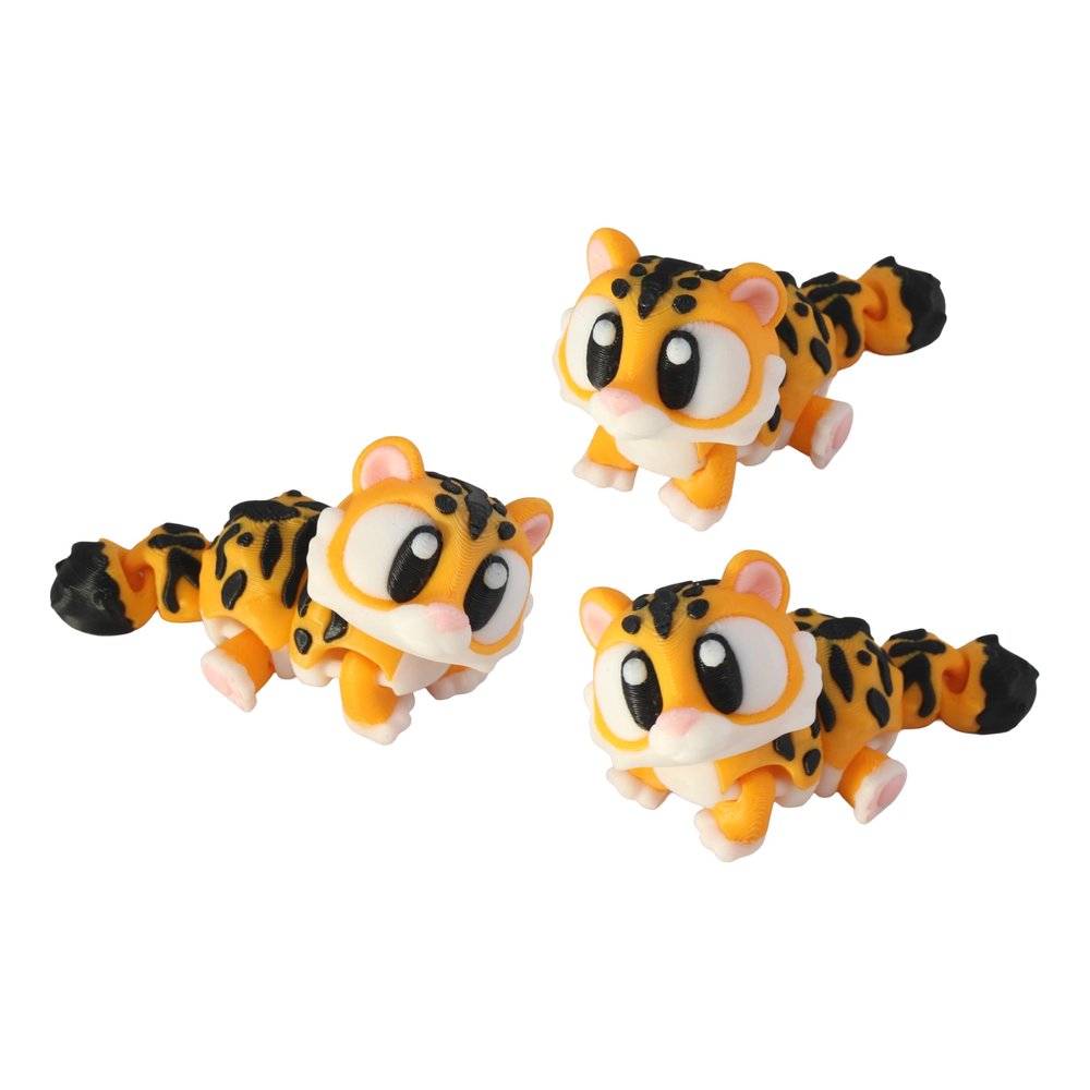 3D Printed Articulated Tiger Fidget Toy 3 Pack Flexible Cute Animal Desk Decor, Adult Stress Relief Collectible 3D Printed in USA