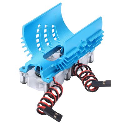 Double Fans Motor Cooling Radiator, Twin Fans Motor Heat Sink for 1/8 RC Car, High Performance Aluminum Alloy Cooling System with Dual Fan Design, Efficient Heat Dissipation for Tr (Blue)
